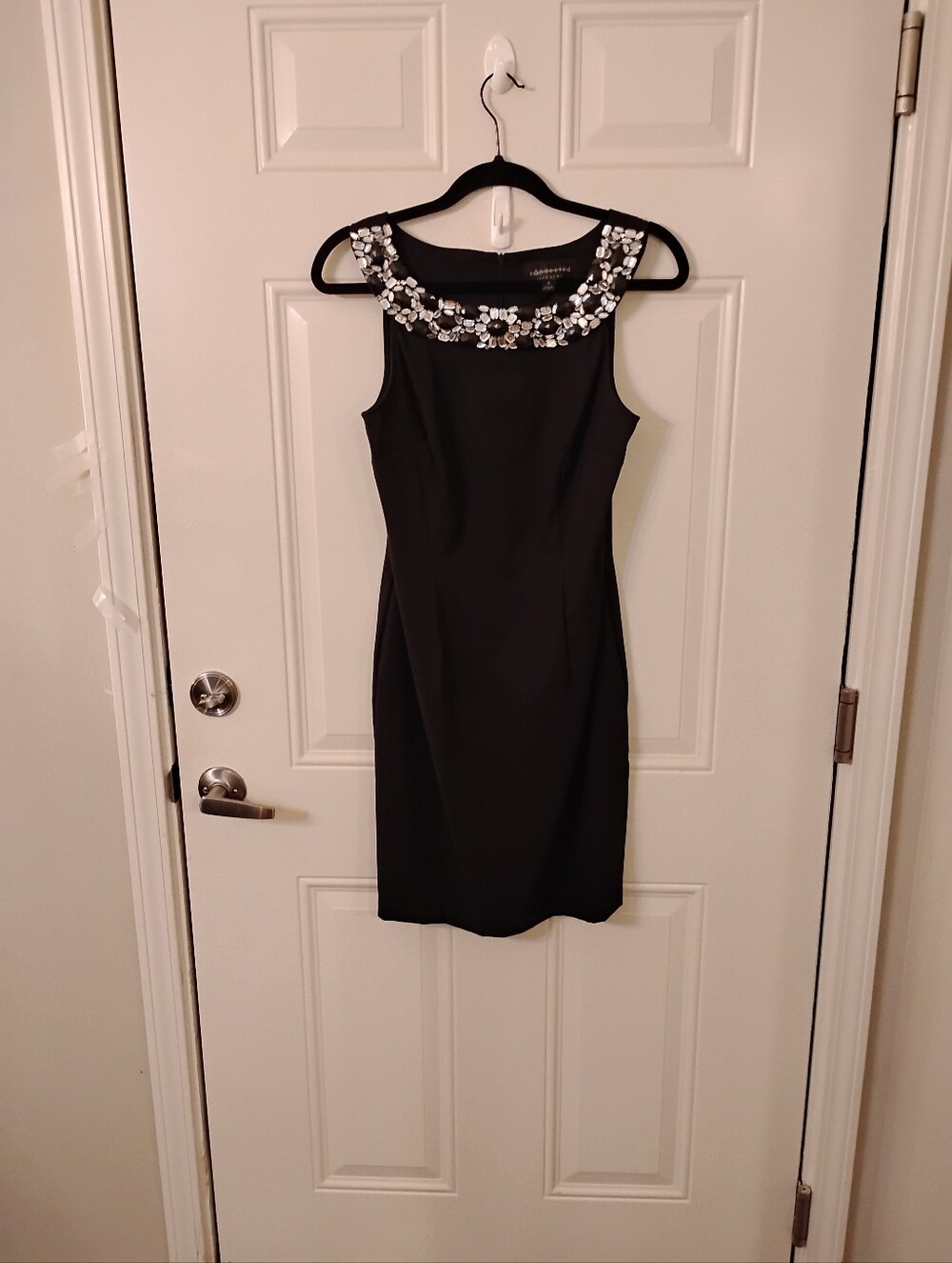 Connected Apparel Little Black Cocktail Dress Rhinestone Beaded Sleeveless